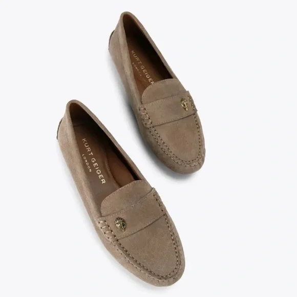 Kurt Geiger Eagle Driver Loafer Moccasin Flat Shoes Taupe Leather Suede 36 / 6